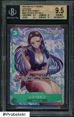 BGS 9.5 One Piece TCG EXCLUSIVE Asia Mini Tin Vol 2 Nico Robin Promo Foil P-111 - Image 1