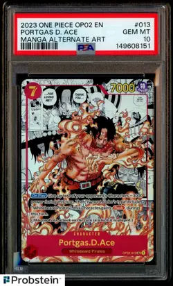 2023 One Piece OP02 EN Manga Alternate Art #013 Portgas D. Ace PSA 10 GEM MINT - Image 1