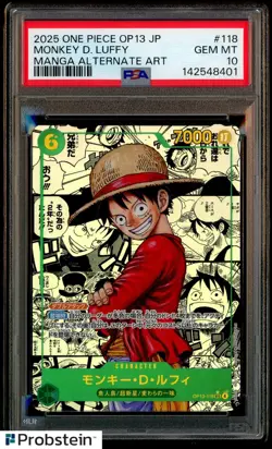 2025 One Piece OP-13 Japanese Manga #118 Monkey D. Luffy PSA 10 GEM MINT - Image 1