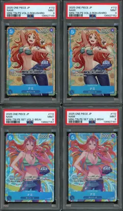 LOT (4) PSA 9 One Piece TCG EXCLUSIVE Asia Mini Tin Vol 2 Nami Promo Foil P-112 - Image 1