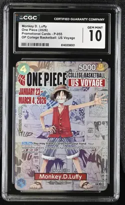 GEM MINT 10 CGC One Piece Card Monkey.D.Luffy P-055 College Basketball Voyage 01 - Image 1