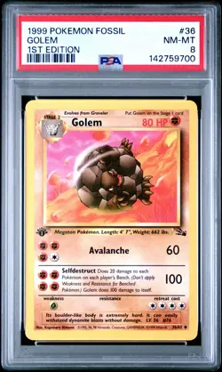 PSA 8 NM/MT 1999 POKEMON FOSSIL 36 GOLEM 1ST EDITION ENGLISH - Image 1