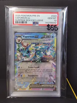 Pokemon Prismatic Evolutions Vaporeon ex 023/131 Surprise Box Stamped PSA 10 195 - Image 1