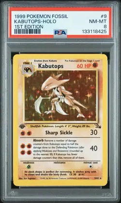1999 POKEMON FOSSIL 1ST ED #9 KABUTOPS-HOLO PSA 8 *NEW CERT* - Image 1