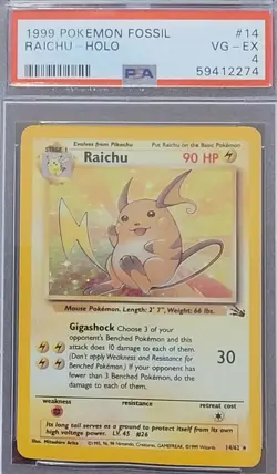 1999 Pokemon Fossil Holo Raichu 14/62 Holo Rare PSA 4 - Image 2