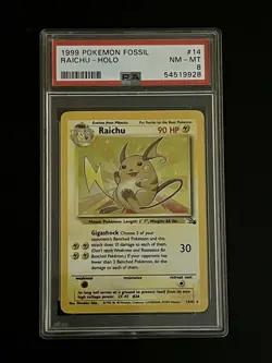 1999 Pokemon Fossil - Raichu #14 - Holo - NM/MT - PSA 8 - Image 1