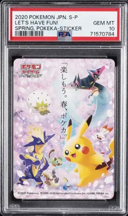 2020 POKEMON JPN S PROMO STICKER LET'S HAVE FUN! SPRING, POKEKA PSA 10 - Image 1