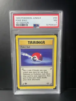1st Edition Jungle POKE BALL #64 Pokemon 1999 WOTC PSA 7 - Image 1