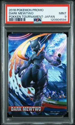 2016 POKEMON PROMO POKKEN TOURNAMENT JPN DARK MEWTWO PSA 9 - Image 1
