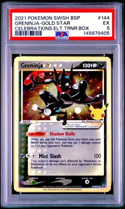 2021 POKEMON SWSH CELEBRATIONS GRENINJA GOLD STAR SWSH144 ETB PROMO HOLO PSA 5 - Image 1