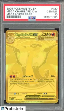 2025 Pokemon PFL En Mega Hyper Rare #130 Mega Charizard X ex PSA 10 GEM MINT - Image 1