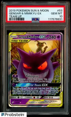 2019 Pokemon Sun & Moon Team Up #53 Gengar & Mimikyu GX PSA 10 GEM MINT - Image 1