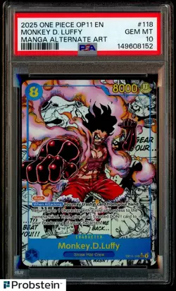 2025 One Piece OP11 EN Manga Alternate Art #118 Monkey D. Luffy PSA 10 GEM MINT - Image 1