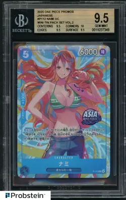 BGS 9.5 One Piece TCG EXCLUSIVE Asia Mini Tin Vol 2 Nami Promo Foil P-112 - Image 1