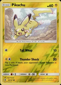 Pokemon TCG Reverse Holo Card Pikachu Burning Shadows Reverse Foil - Image 1