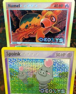 VINTAGE POKEMON 2 Card Bundle • Deoxy’s Stamped Holo spoink & Numel • Tcg Rare - Image 1