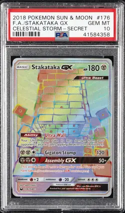 2018 POKEMON SUN & MOON CELESTIAL STORM SECRET #176 FULL ART/STAKATAKA GX PSA 10 - Image 1