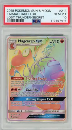 2018 Pokemon Sun & Moon Lost Thunder Magcargo GX Secret #218 PSA 10 Gem Mint - Image 1