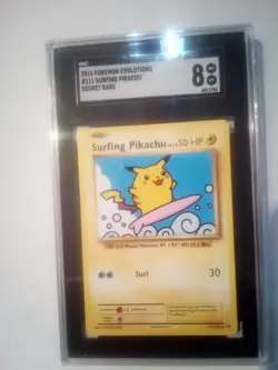 2016 Pokemon Evolutions SURFING PIKACHU 111/108 SECRET RARE SGC 8 NM-MT - Image 1
