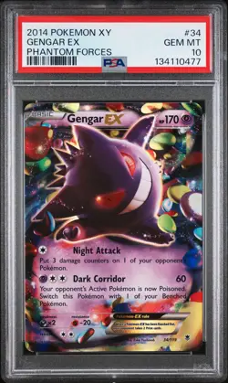 2014 POKEMON XY PHANTOM FORCES #34 GENGAR EX PSA 10 - Image 1