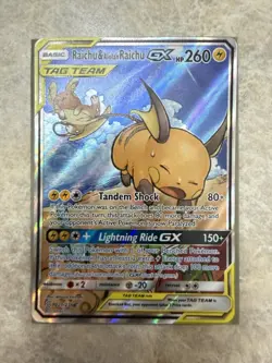 Pokemon Raichu & Alolan Raichu GX SM-Unified Minds Ultra Rare 221/236 Holo - Image 3