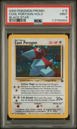 PSA 9 Cool Porygon Holo Black Star Promo 15 2000 Pokemon English WOTC SWIRL Mint - Image 1