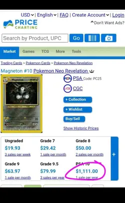 Magneton 10/64 GRADED 10 NEAR MINT PGC holo rare pokemon card old - Image 4