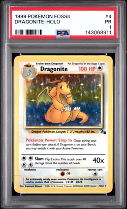 1999 POKEMON FOSSIL #4 DRAGONITE-HOLO PSA 1 - Image 1