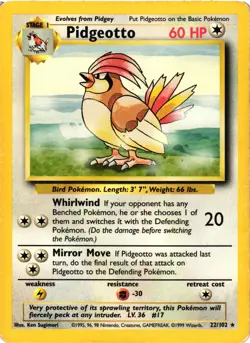Pokemon TCG Pidgeotto 22/102 Base Set Unlimited Rare DMG - Image 1