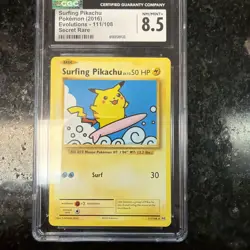 2016 Pokemon XY Evolutions Surfing Pikachu Secret Rare 111/108 BGS 8.5 NM - Image 1
