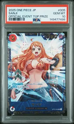 2025 ONE PIECE JPN FLAGSHIP PROMOS OFFICIAL EVENT TOP PRIZE #005 SANJI PSA 10 - Image 1