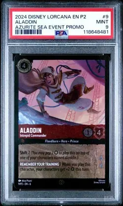 DISNEY LORCANA EN P2-PROMO #9 ALADDIN AZURITE SEA EVENT PROMO PSA 9 - Image 1