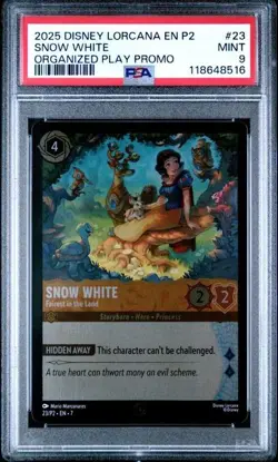 DISNEY LORCANA EN P2-PROMO #23 SNOW WHITE ORGANIZED PLAY PROMO PSA 9 - Image 1
