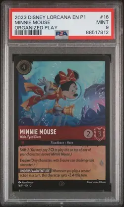 DISNEY LORCANA EN P1-PROMO #16 MINNIE MOUSE ORGANIZED PLAY PSA 9 - Image 1