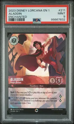 2023 DISNEY LORCANA EN 1-THE FIRST CHAPTER #211 ALADDIN - HEROIC OUTLAW PSA 9 - Image 1
