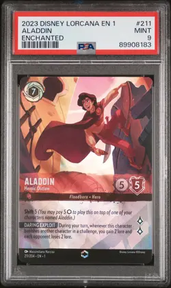 2023 DISNEY LORCANA ENCHANTED 1-THE FIRST CHAPTER #211 ALADDIN PSA 9 - Image 1