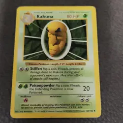 Pokemon Kakuna 33/102 Base Set Shadowless Uncommon Card 1999 Moderately Played - Image 1