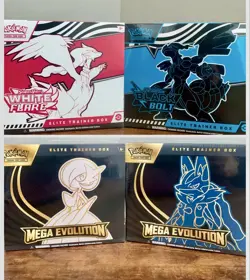 Pokemon TCG Mega Evolution Set & Black Bolt & White Flare ETB Set of 4 Sealed - Image 1
