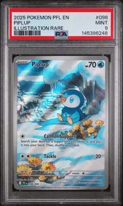2025 POKEMON PFL EN-PHANTASMAL FLAMES 098 PIPLUP ILLUSTRATION RARE PSA 9 - Image 1