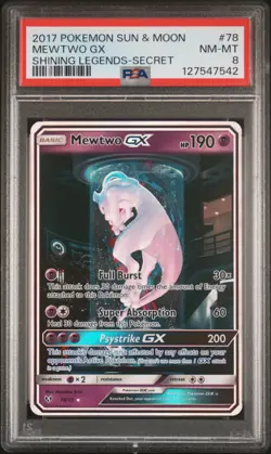 2017 POKEMON SUN & MOON SHINING LEGENDS SECRET #78 MEWTWO GX PSA 8 - Image 1