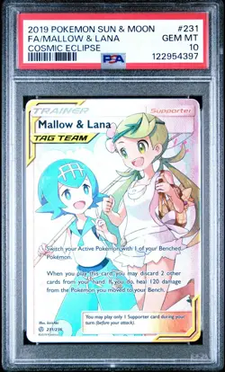 *PSA 10* Mallow & Lana FULL ART 231/236 Pokemon Sun & Moon Cosmic Eclipse 2019 - Image 1
