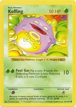 Pokemon TCG - Koffing - 51/102 - Common (Shadowless) - Base Set [Moderate Play] - Image 1