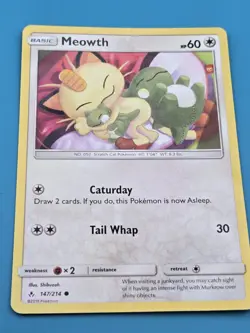 Pokemon TCG 2019 Sun & Moon Unbroken Bonds Card -- Meowth 147/214 HP - Image 1