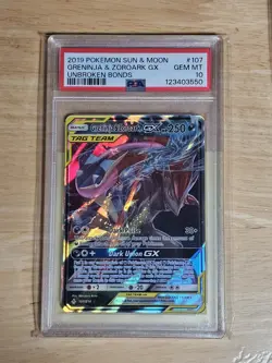 Pokemon TCG Greninja & Zoroark GX Card 107/214 PSA 10 - Image 1