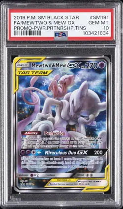 2019 POKEMON SM BLACK STAR PROMO #SM191 FULL ART/MEWTWO & MEW GX PSA 10 - Image 1