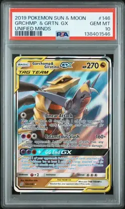 2019 POKEMON SUN & MOON UNIFIED MINDS #146 GARCHOMP & GIRATINA GX PSA 10 - Image 1