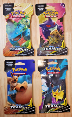 4x Pokemon Sun & Moon TEAM UP Sleeved Booster Packs - A COMPLETE Art Set - Image 1