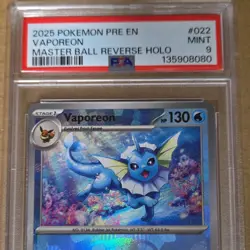 Pokemon Vaporeon 022/131 Prismatic Evolutions Reverse Holo Rare PSA 9 - Image 1