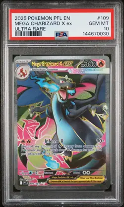 2025 Pokemon Phantasmal Flames Mega Charizard X ex Full Art #109 PSA 10 - Image 1