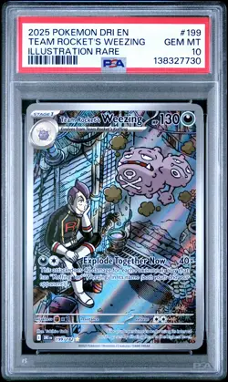 2025 POKEMON DRI EN-DESTINED RIVALS #199 TEAM ROCKET'S WEEZING PSA 10 - Image 1